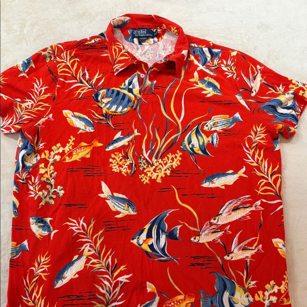 Polo Ralph Lauren Polo Men’s Shirt Red Orange Fisherman Fish Vintage Size XXL